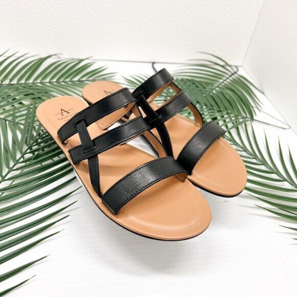 Aquatalia Abigayle Black Calf Open Toe Strappy Flat Sandals Size 5.5M NWB - Picture 1 of 10